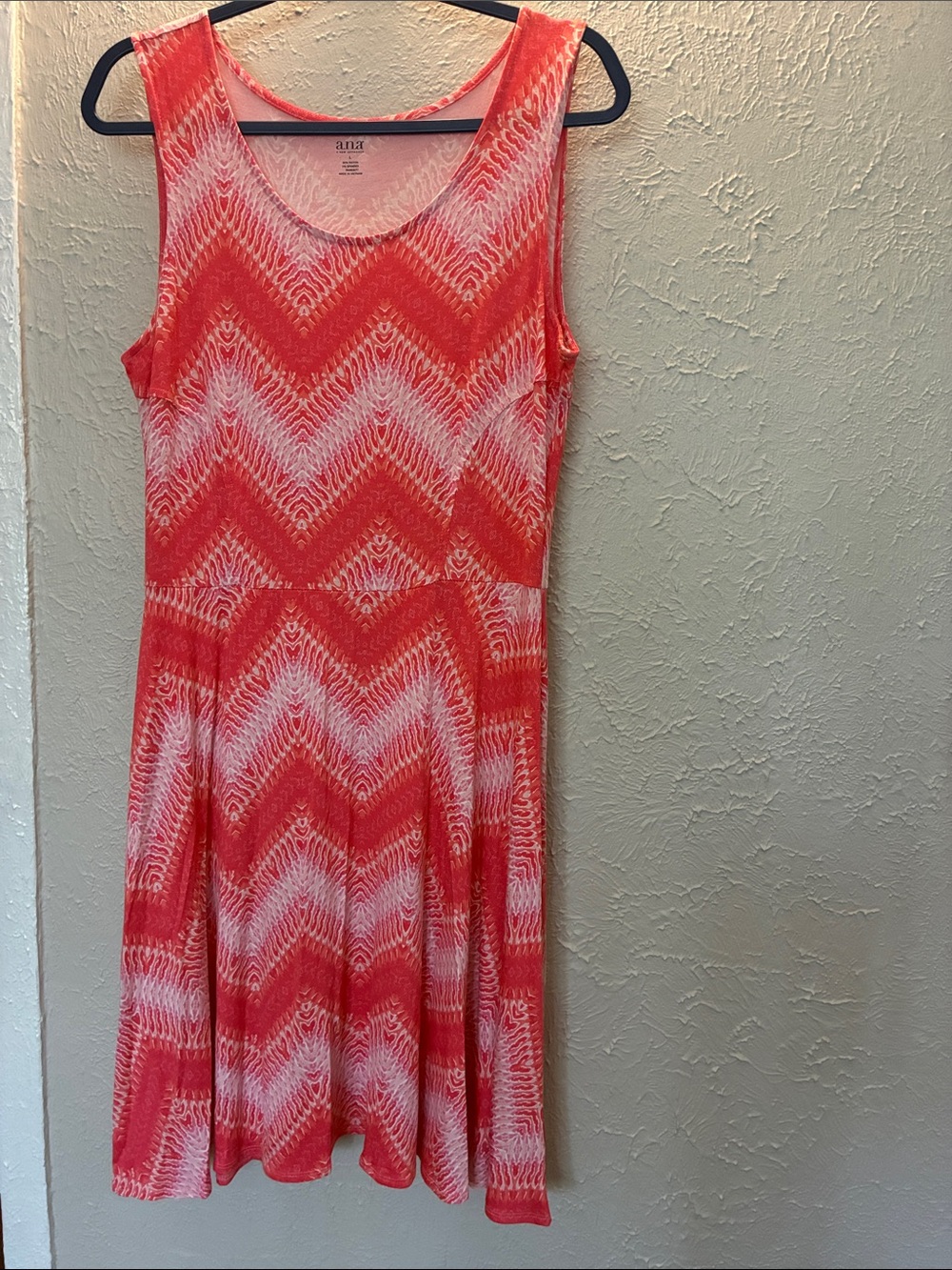 a.n.a Sleeveless Chevron Coral and White Fit-and-Flare Dress